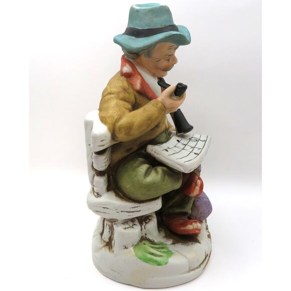 Vintage Chalkware/Ceramic Musician Figurine Old Man with Pipe and Clarinet 8" - Picture 6 of 9